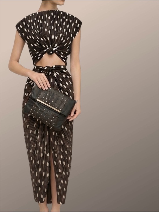 Danier Handbags - Danier | Black Studded Leather HandBag, Silver Strip Detail, Magnet Closure